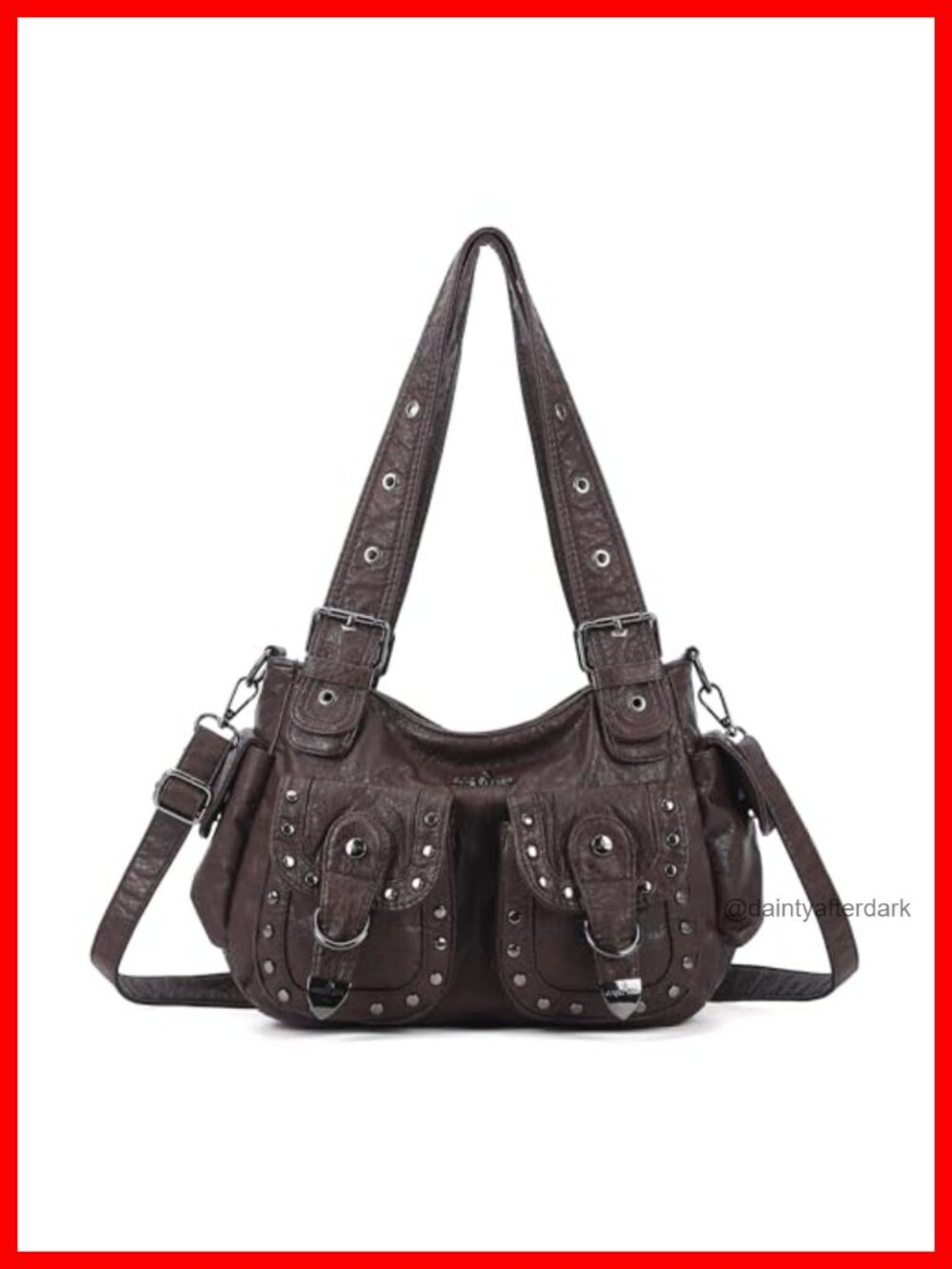 Vegan Leather Hobo Bag Multi Pocket Studded Shoulder Bag Tote Crossbody